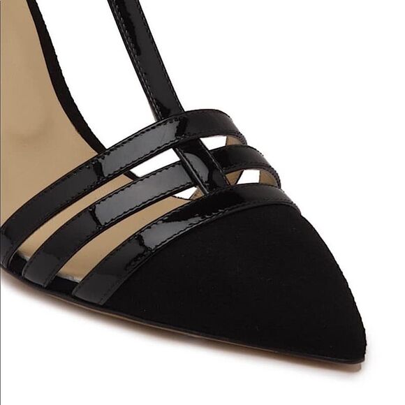 Bruno Magli Cassia Black Leather T Strap Heels - Picture 4 of 8